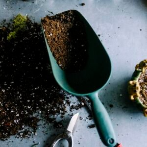 Self watering ceramic plant pot with cotton rope wick on desk